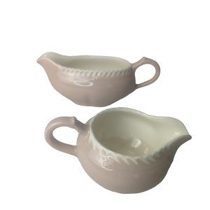 Vintage Harkerware Chesterton Pink Cocoa Set 2 Pitchers Creamer Gravy Boat READ
